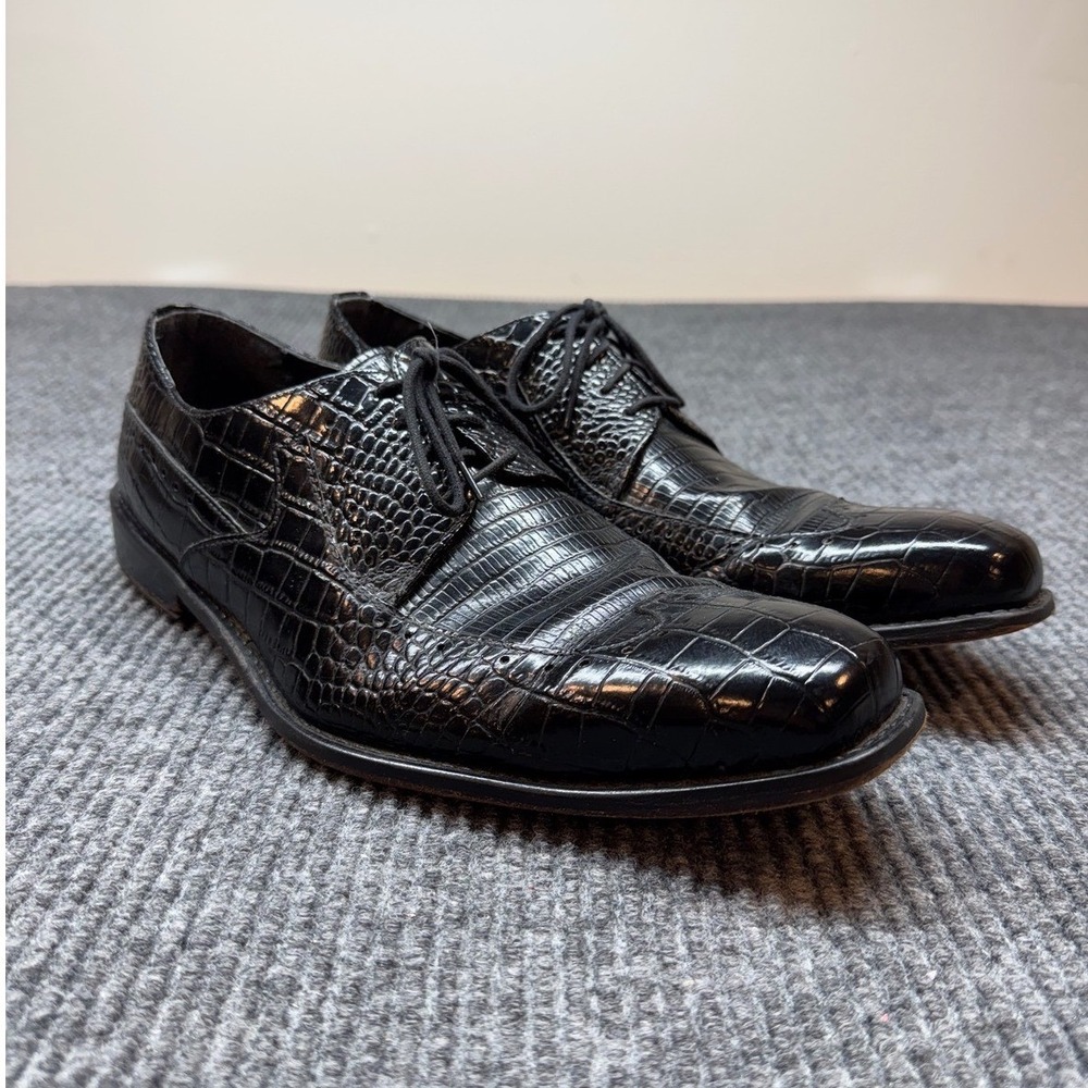 Stacy Adams Croc Lizard Embossed Dress Shoes Mens 11.5 Black Leather Oxford